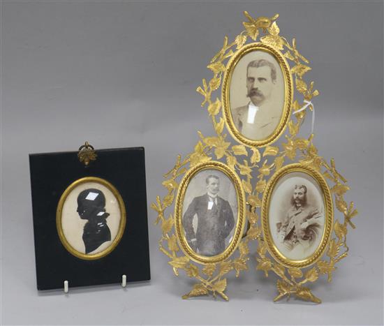 A mid Victorian triple frame and silhouette frame height 28cm